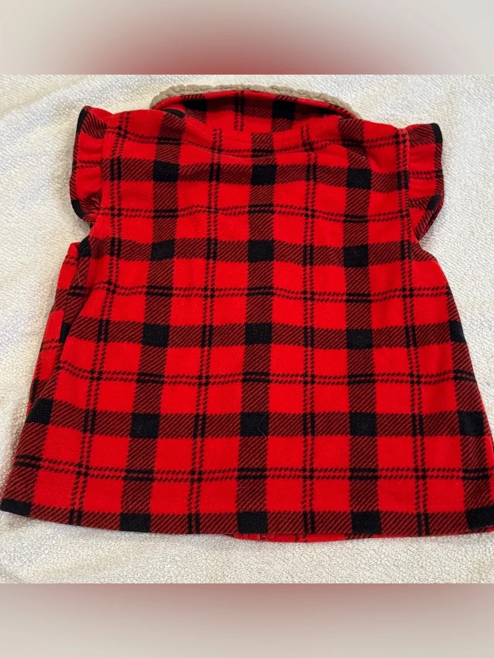 Carter's Toddler Girl Red Plaid Ruffle Fleece Top Sherpa Lined Fuzzy Collar 24mo